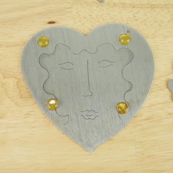 Amy Hess Coaster Set Card Suits New York Metal Art Cut Steel Vintage 90s Signed - Picture 10 of 14